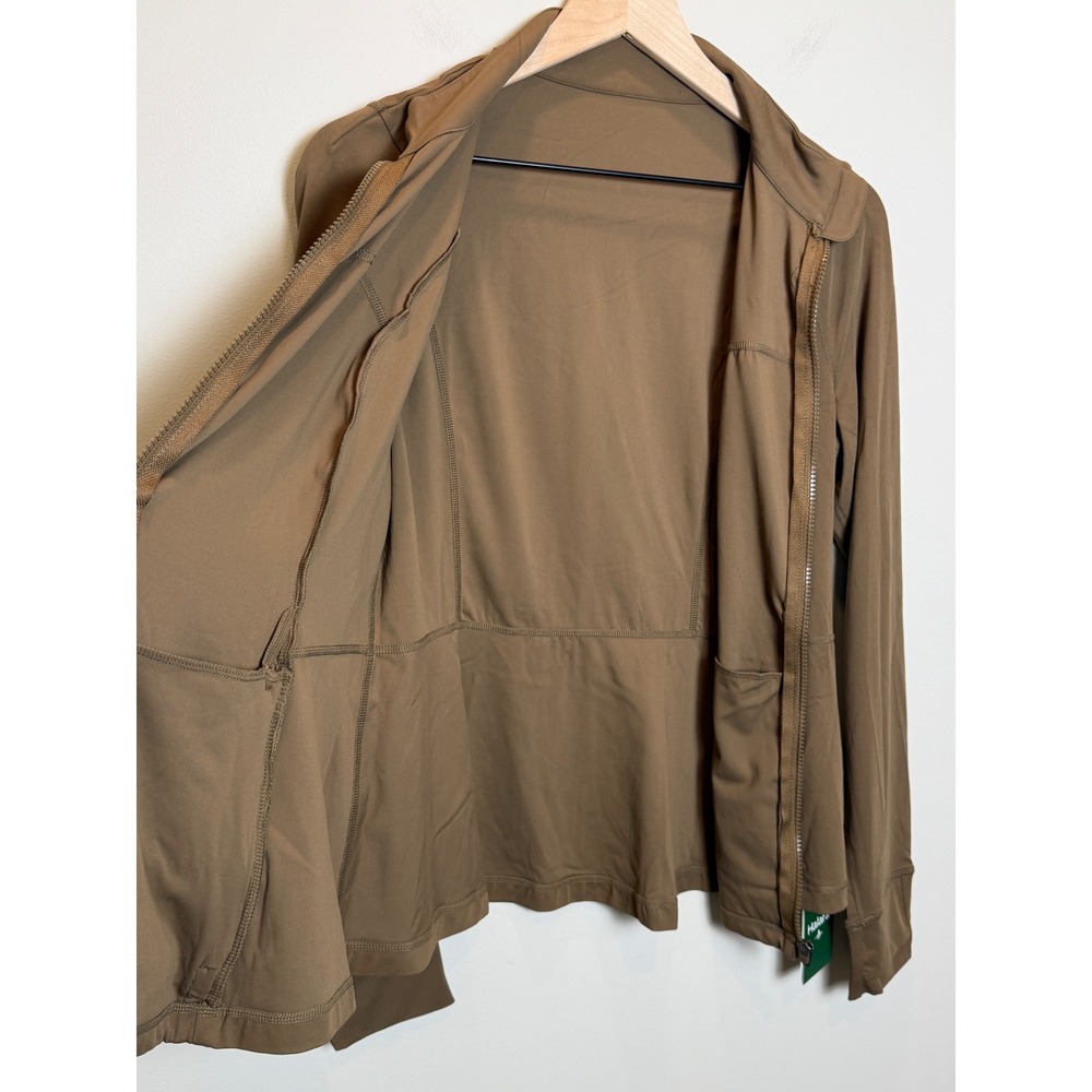 NWT Halara Softlyzero XL Full Zip Jacket Ruffle Hem Thumbhole Brown Tan Slimming - Picture 7 of 11